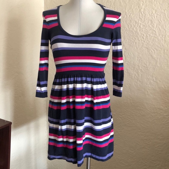 French Connection Pink Purple Blue Stripe Long Sleeve Dress 2 - Picture 1 of 6